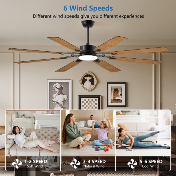 72-Inch 8-Blade Large Ceiling Fan,Reversible Quiet DC Motor,Indoor/Outdoor Modern Ceiling Fan,Suitable for Kitchen,Living Room and Terrace,Black