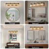 32" Farmhouse Vanity Light Fixture, 4-Light Bathroom Wall Sconce with Clear Seeded Glass Shades, Black and Wood Grain Finish, Modern Industrial Design for Bathroom or Powder Room (No Bulbs)