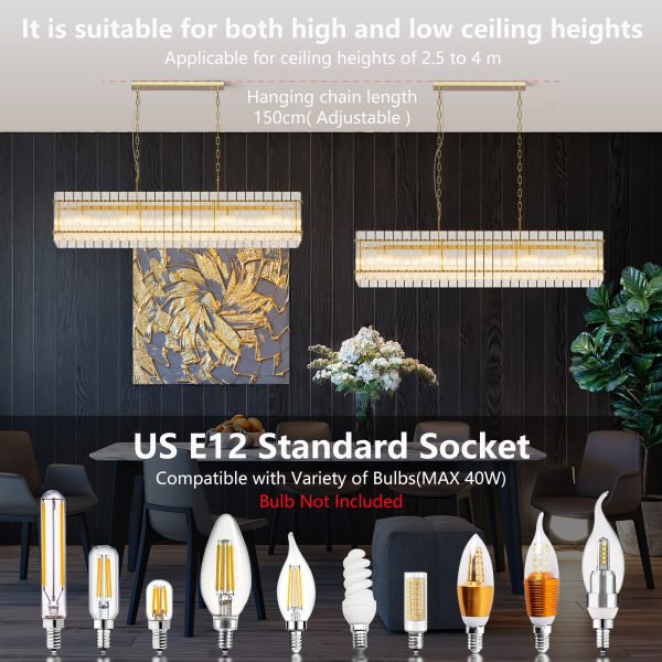 5-211.jpg Modern Rectangular Crystal Glass Chandelier, 10-Lights Glod Chandelier Lighting Contemporary Pendant Ceiling Light Fixture for Dining Room Living Room Kitchen Island