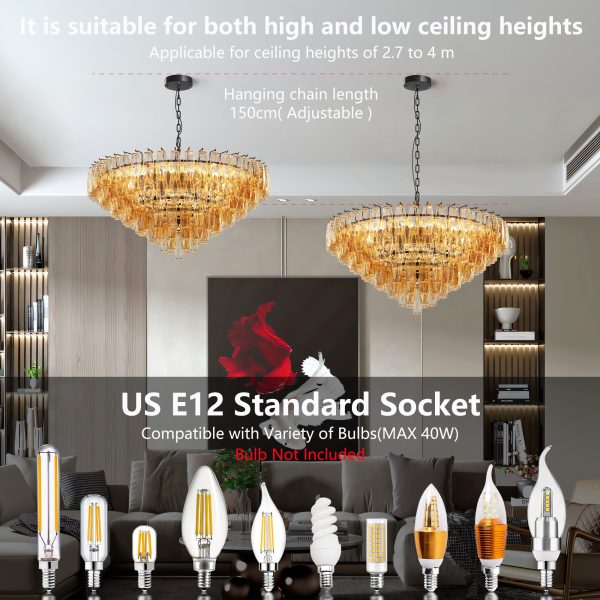 Modern Round Chandelier, 37" Extra Large Black Chandeliers for Dining Room, 14-Light with Tiered Smoke Glass Tubes Ceiling Light, Pendant Lighting Fixture for Living Room Bedroom Kitchen Island