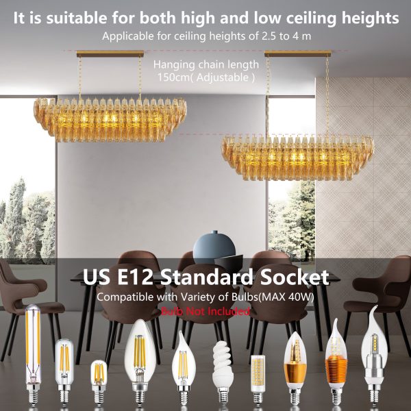 Modern Chandeliers for Dining Room, 54" Large Rectangle Gold Kitchen Chandelier Over Table, 12-Light with Smoke Glass Ceiling Lights, Farmhouse Pendant Lighting Fixture for Living Room Bedroom
