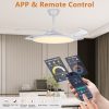 Retractable Ceiling Fans with Lights,42 inch Ceiling Fan with Light and Remote Control,Flush Mount,DC Reversible,3CCT,Low Noise,White Ceiling Fan for Bedroom,Living Room,Kitchen,Indoor Use