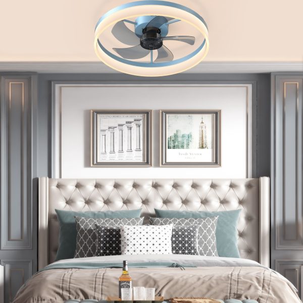 5-225.jpg Ceiling Fans with Lights Dimmable LED Embedded installation of thin modern ceiling fans(Blue)
