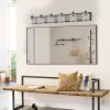49" Farmhouse Vanity Light Fixture, 6-Light Bathroom Wall Sconce with Clear Seeded Glass Shades, Black and Wood Grain Finish, Modern Industrial Design for Bathroom or Powder Room (No Bulbs)
