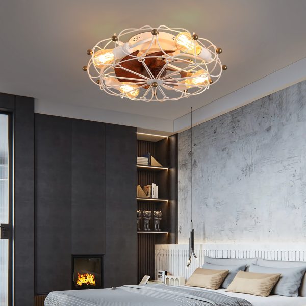5-230.jpg Low Profile Caged Ceiling Fan with Lights Remote Control, Embedded modern industrial ceiling fan