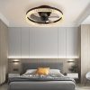 20" Brown Ceiling Fan with LED Light C Modern Flush Mount Fan Light for Bedroom, Living Room, and Home Dcor with Crystal Ring Design
