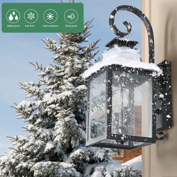 23"(H) 1-Pack Outdoor Wall Lantern Light C Vintage Black Metal Sconce with Clear Seeded Glass for Porch, Patio, and Garden (Bulb Not Included)