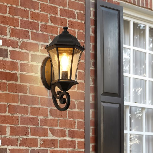 5-243.jpg 1-Pack Vintage Wall-Mounted Outdoor Lantern Light C Elegant Black Metal Sconce for Porch, Patio, and Garden Lighting (Bulb Not Included)