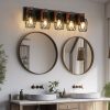 31" Industrial Vintage 5-Light Wall Sconce - Black Cage Wall Lighting Fixture with Wooden Accents for Bathroom, Hallway, or Living Room (Bulb Not Included)