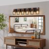 38" Industrial Vintage 6-Light Wall Sconce - Black Cage Wall Lighting Fixture with Wooden Accents for Bathroom, Hallway, or Living Room (Bulb Not Included)