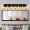 Industrial Vintage 7-Light Wall Sconce - Black Cage Wall Lighting Fixture with Wooden Accents for Bathroom, Hallway, or Living Room (Bulb Not Included)