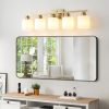 5-43.jpg Gold Bathroom Light Fixtures, 5-Light Modern Vanity Light Over Mirror, Wall Sconces with Milky White Frosted Glass Shades, E26 Socket (Bulbs Not Included)