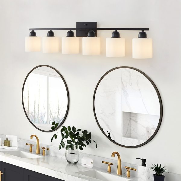 5-44.jpg 6-Light Black Vanity Lights, 38'' Modern Bathroom Vanity Lighting Fixtures for Mirror, Matte Bathroom Lighting Fixtures, Black Wall Sconces for Bedroom Living Room