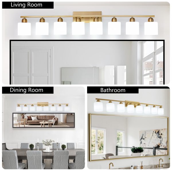 52inch Gold Bathroom Light Fixtures, Modern Bathroom Vanity Light with Milky White Glass Shade, Gold Wall Lamp Sconces for Mirror Bedroom, Living Room Hallway