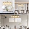 5-5.jpg 31" Modern 5-Light Vanity Wall Sconce, Golden Finish with Frosted Glass Shades for Bathroom or Hallway Lighting (No Bulbs)