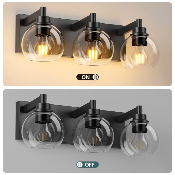5-50.jpg Bathroom Vanity Light,Modern 3-Light Bathroom Lighting Fixtures Over Mirror with Clear Glass Shade and Metal Base,Matte Black Bathroom Lighting