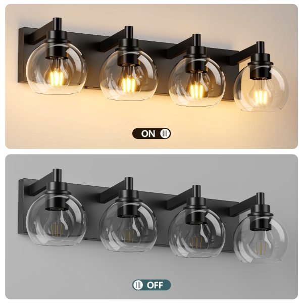 5-51.jpg Industrial Bathroom Vanity Light,4-Light Bathroom Lights Over Mirror with Clear Glass Globe Shade and Metal Base, Matte Black Bathroom Vanity Light Fixture(Bulbs Not Included)