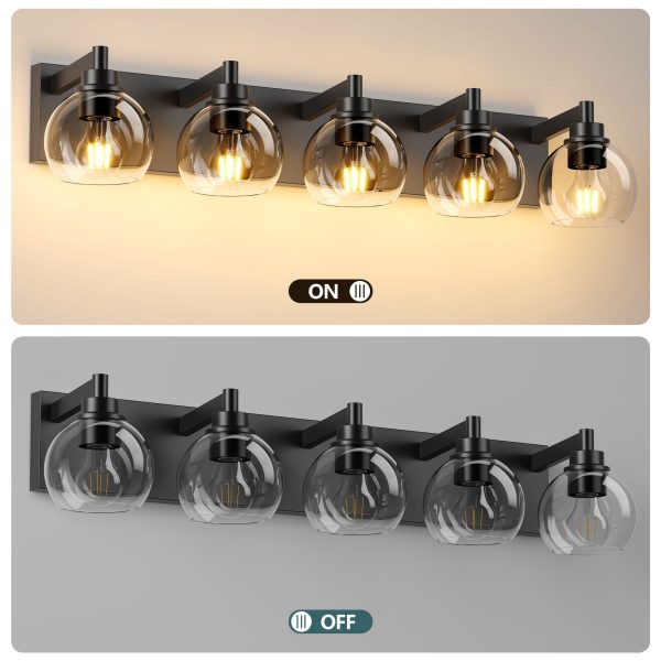 5-52.jpg Bathroom Light Fixtures Over Mirror 5-Lights Bathroom Vanity Light with Clear Globe Glass Shade Modern Black Vanity Light Wall Sconce Vanity Lighting for Bath(Bulbs Not Included)