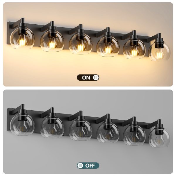 Farmhouse Bathroom Vanity Light Fixtures, 6-Light Wood Bathroom Light Fixtures Over Mirror, Rustic Sconces Wall Lighting with Glass Shade for Living Room, Bedroom, Hallway
