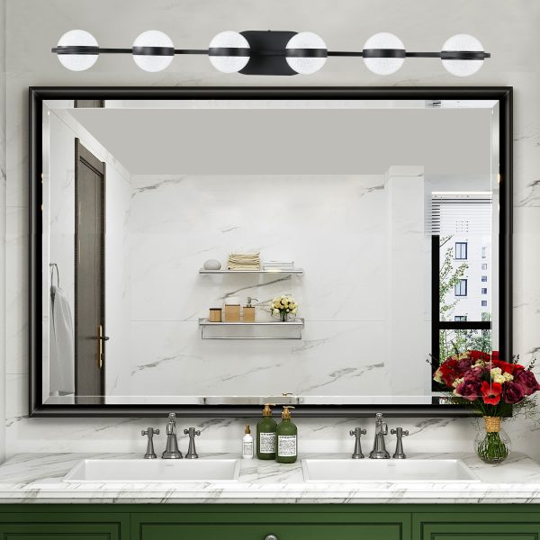 43" Black Minimalist LED Bathroom Vanity Light with Crystal Sand Acrylic Shades,6-Light Wall Mounted Decorative Lighting Fixture, Suitable for Bathroom Vanity Mirror