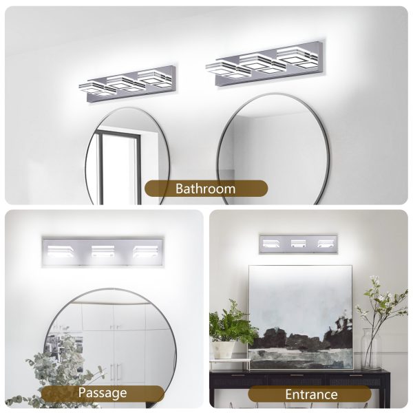 Modern Dimmable Vanity Lights for Bathroom LED 3 Light Bathroom Lights Over Mirror Chrome Bath Wall Lighting