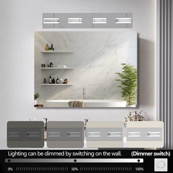 26" Modern Chrome 4-Light LED Vanity Light, Square Acrylic Lampshades Wall Mount Fixture for Bathroom, Mirror Lighting