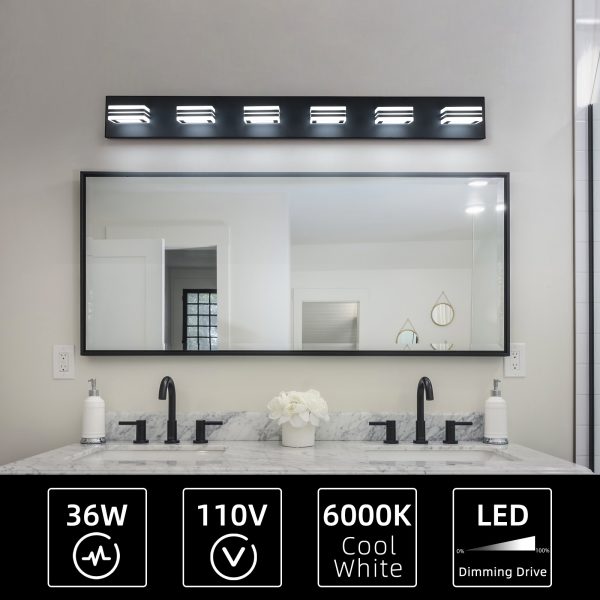 40" Modern 6-Light LED Vanity Light - Sleek Bathroom Wall Fixture, Iron & Acrylic, Dimmable & Energy-Efficient, Ideal for Mirror Lighting