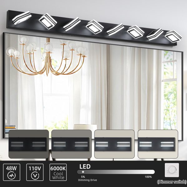 52" Modern 8-Light LED Vanity Light - Sleek Bathroom Wall Fixture, Iron & Acrylic, Dimmable & Energy-Efficient for Bathroom, Mirror Lighting