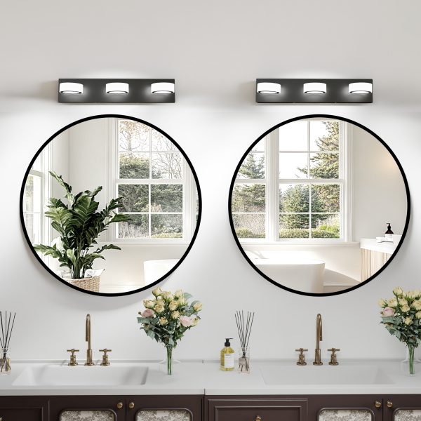 5-76.jpg LED 21 Inch Vanity Light White Round Acrylic 3 Light with Black Base Bathroom Wall Lighting Fixture