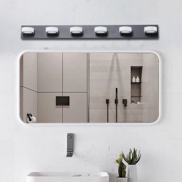 45" Modern 6-Light LED Vanity Light, Sleek Black Bathroom Wall Light Fixture for Mirror, Shower, and Bathroom Decor