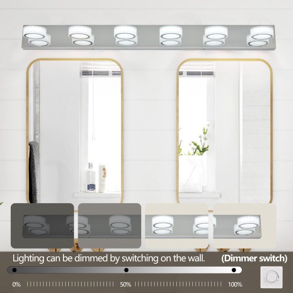 45" Modern 6-Light LED Vanity Light, Sleek Chrome Bathroom Wall Light Fixture for Mirror, Shower, and Bathroom Decor