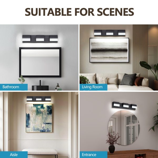 5-85.jpg LED Contemporary Vanity Lights Fixture Bathroom Wall Light Over Mirror Matt Black 3 Lights Dimmable