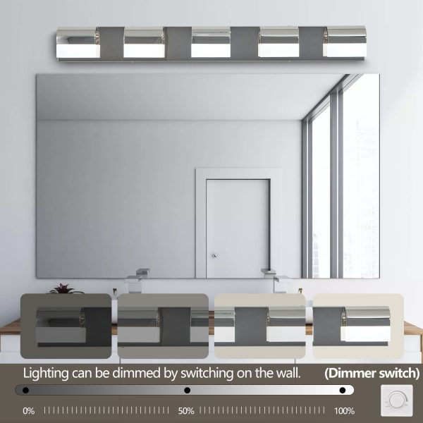 38" Modern 5-Light LED Vanity Light, Sleek Chrome Bathroom Wall Light Fixture for Mirror, Shower, and Bathroom Decor