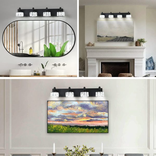 5-92.jpg Modern 4-Light Matte Black LED Vanity Light Fixture with Crystal Glass Shades, Bathroom Wall Sconce for Elegant and Contemporary Home Decor