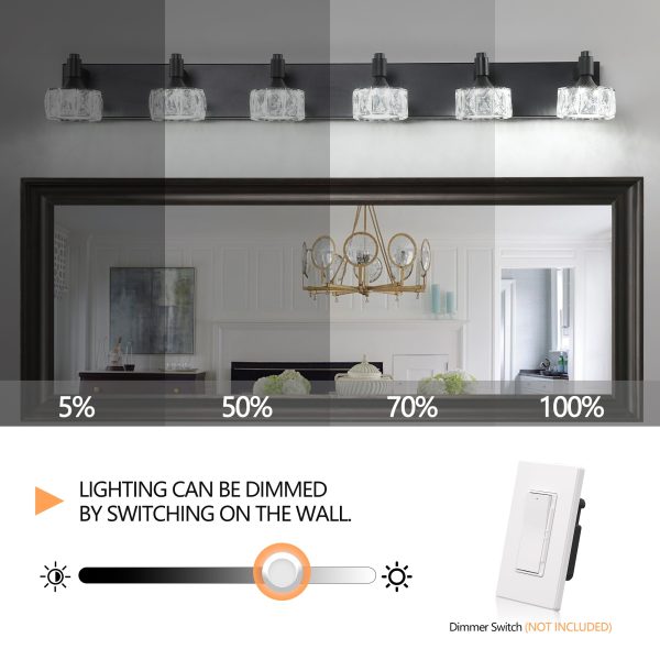 5-94.jpg Modern 6-Light Matte Black LED Vanity Light Fixture with Crystal Glass Shades, Bathroom Wall Sconce for Elegant and Contemporary Home Decor