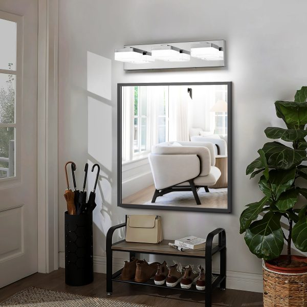 Modern Chrome LED Vanity Light, 3-Lights Wall Sconce for Bathroom and Mirror, Sleek Minimalist Design, Energy-Efficient, Easy to Install
